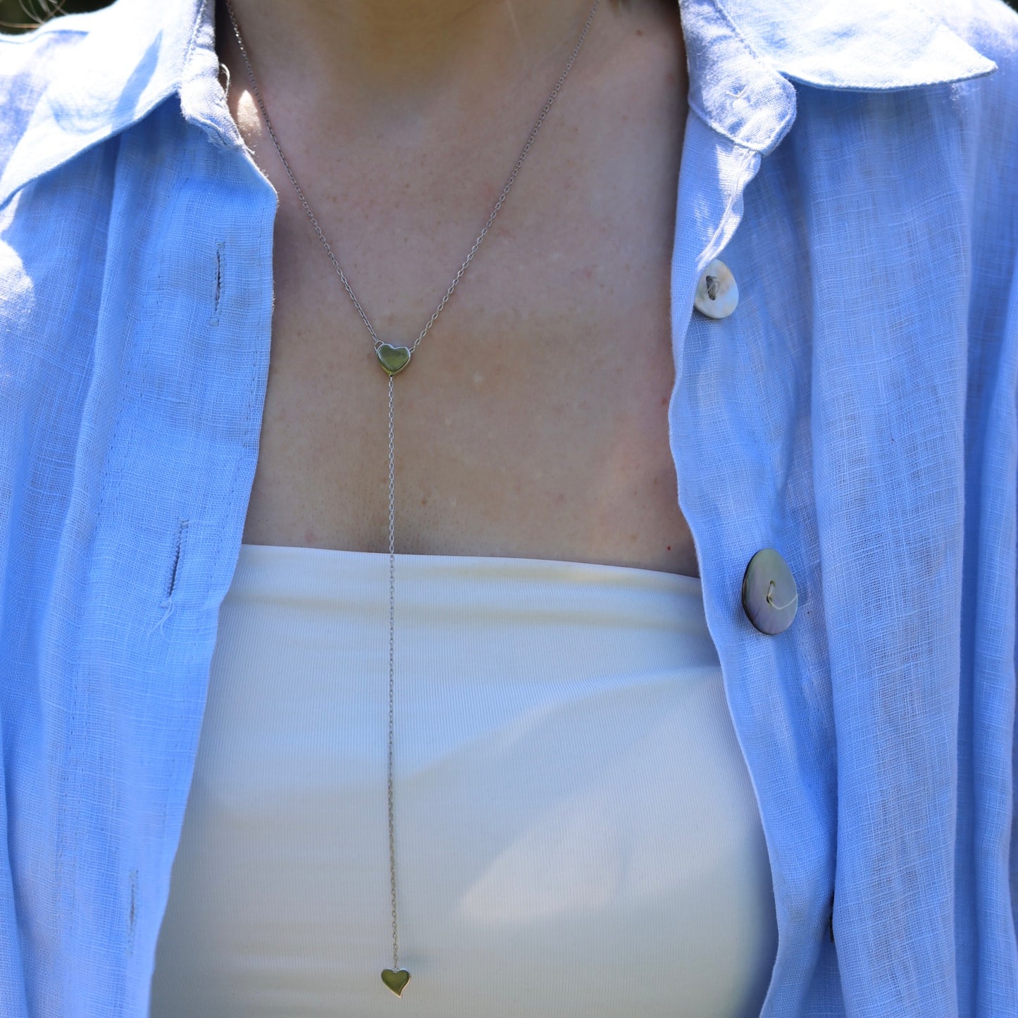Sterling Silver Heart Lariat Necklace with Adjustable Ball Stopper | Срібне кольє-ларіат із сердечком кулькою-фіксатором | 760