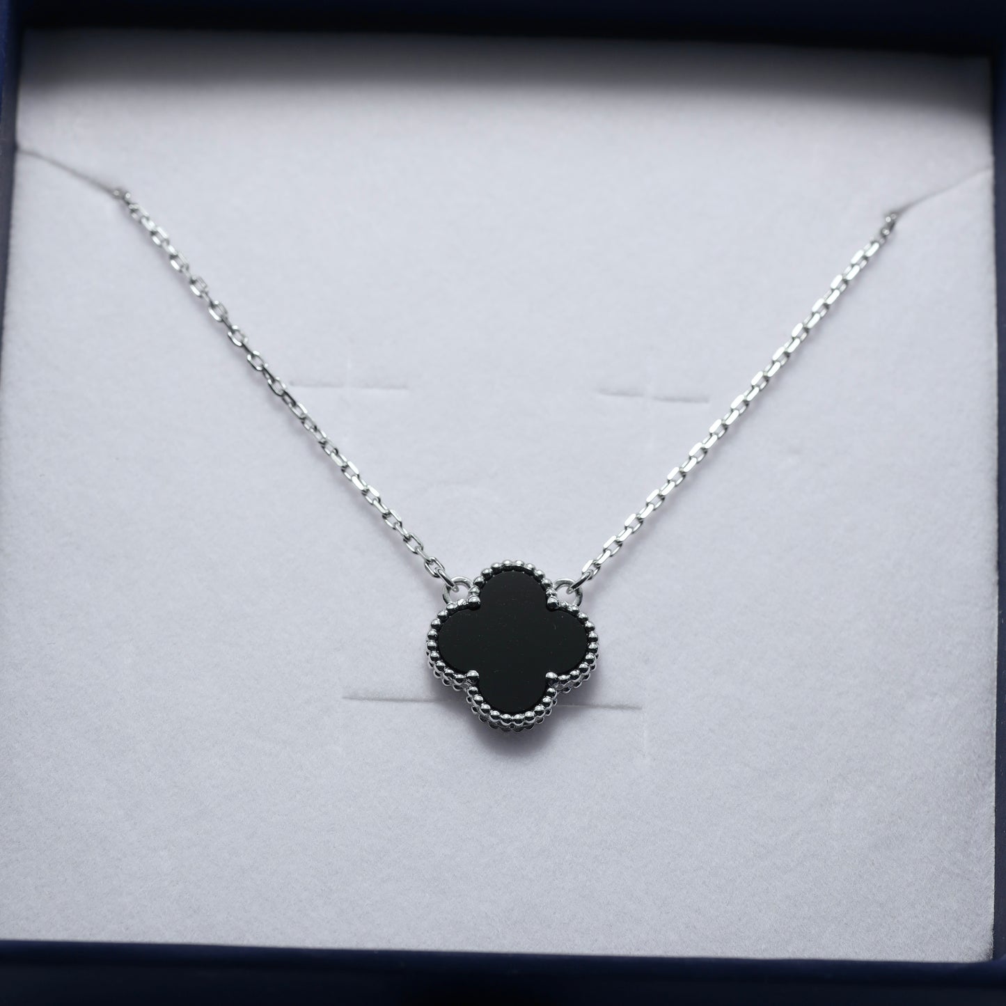 Silver Onyx Clover Necklace Maxi Size | Срібне кольє з оніксом Клевер максі | 552