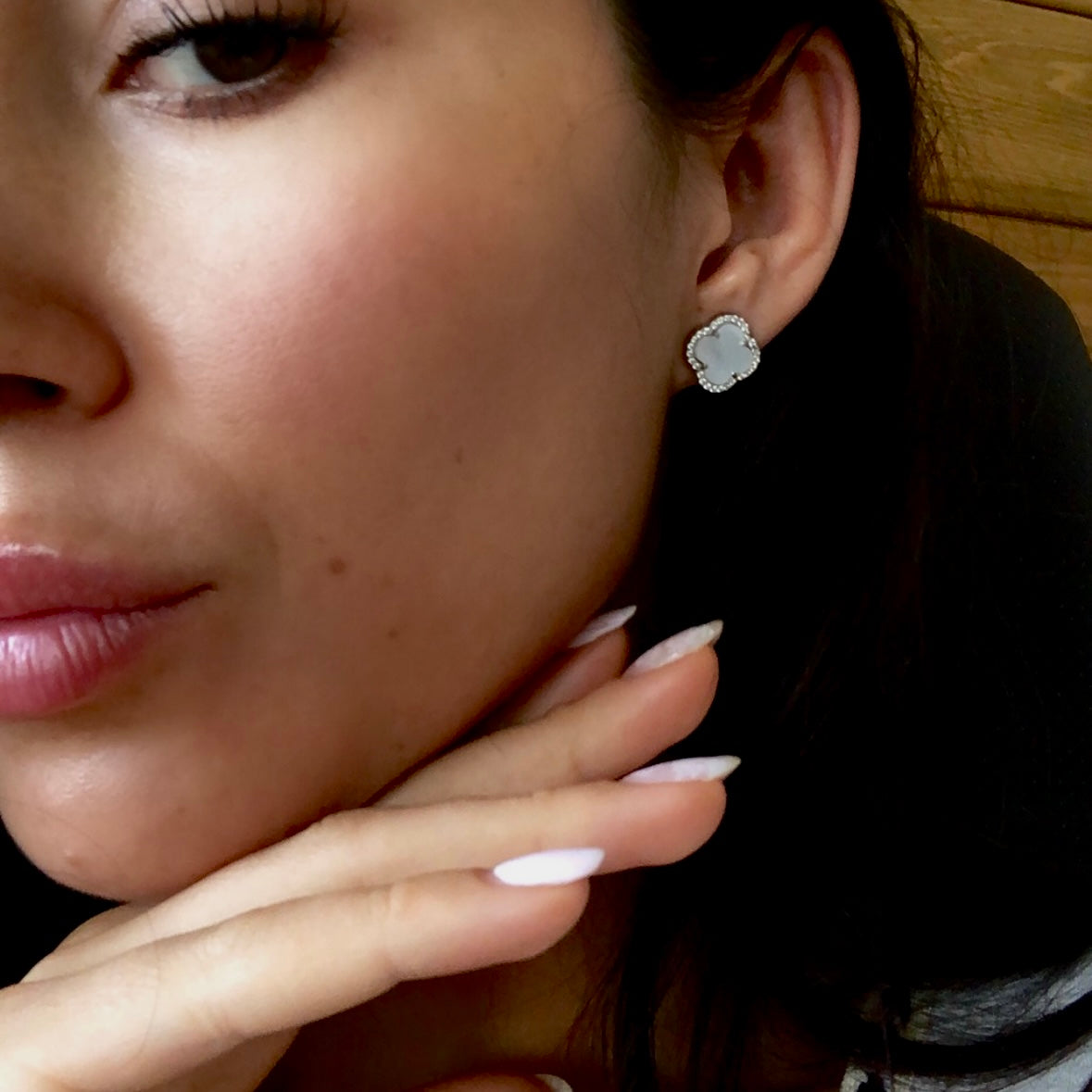 Срібні сережки з перламутром/фіаніти/застібка на закрутці/срібло 925пр/20354