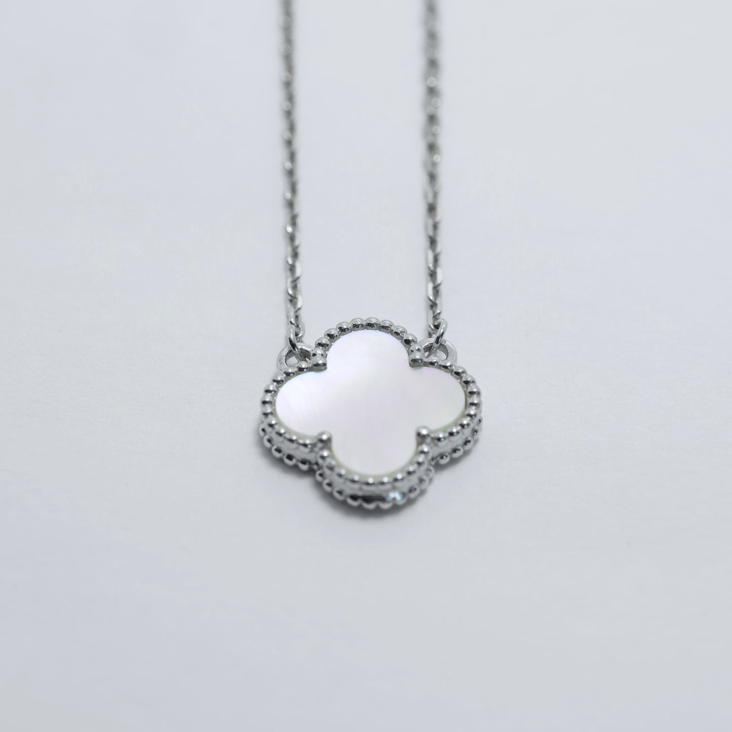 Silver Mother of Pearl Clover Necklace Maxi Size | Срібне кольє з перламутром Клевер великий розмір |552