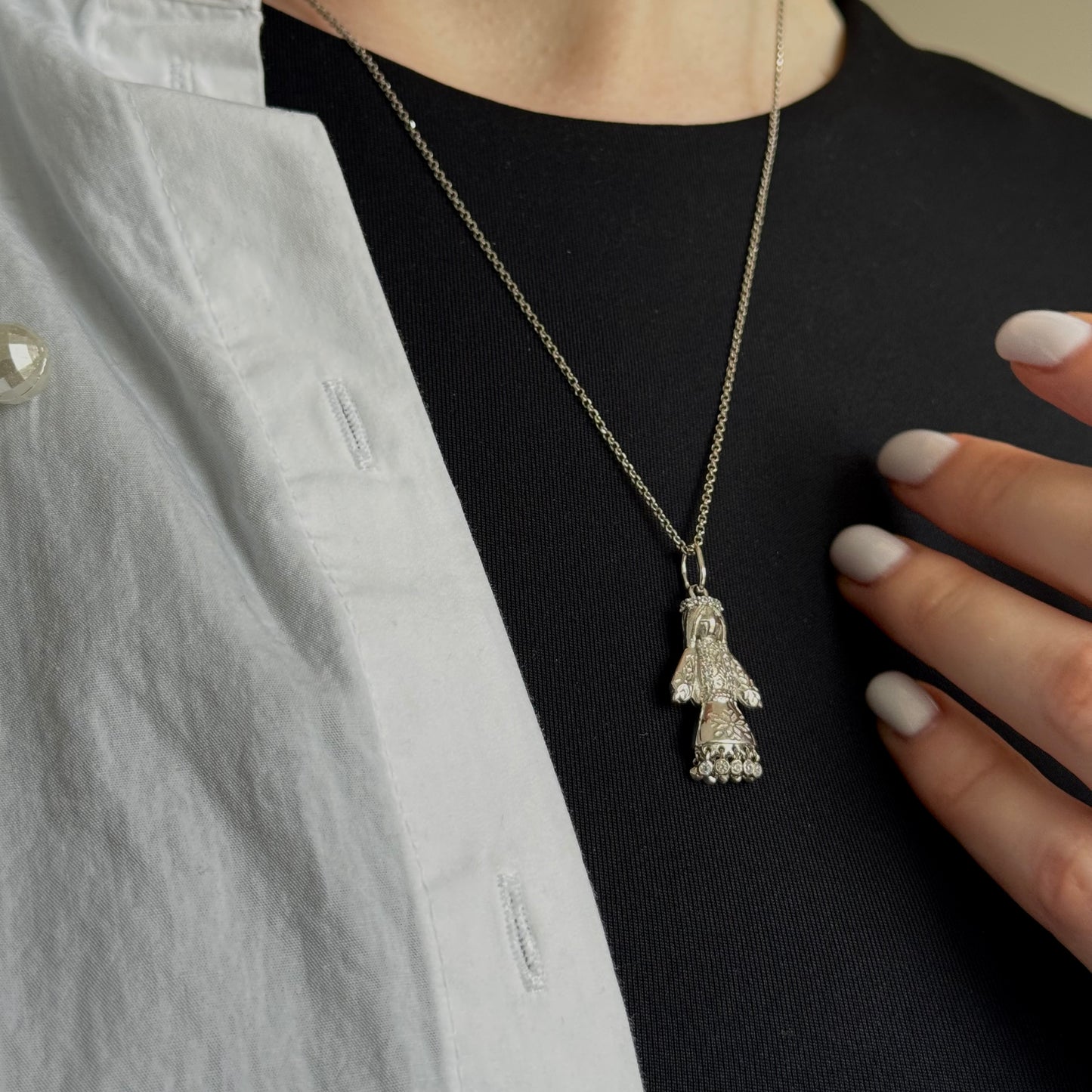925 sterling silver Motanka doll pendant worn on the neck
