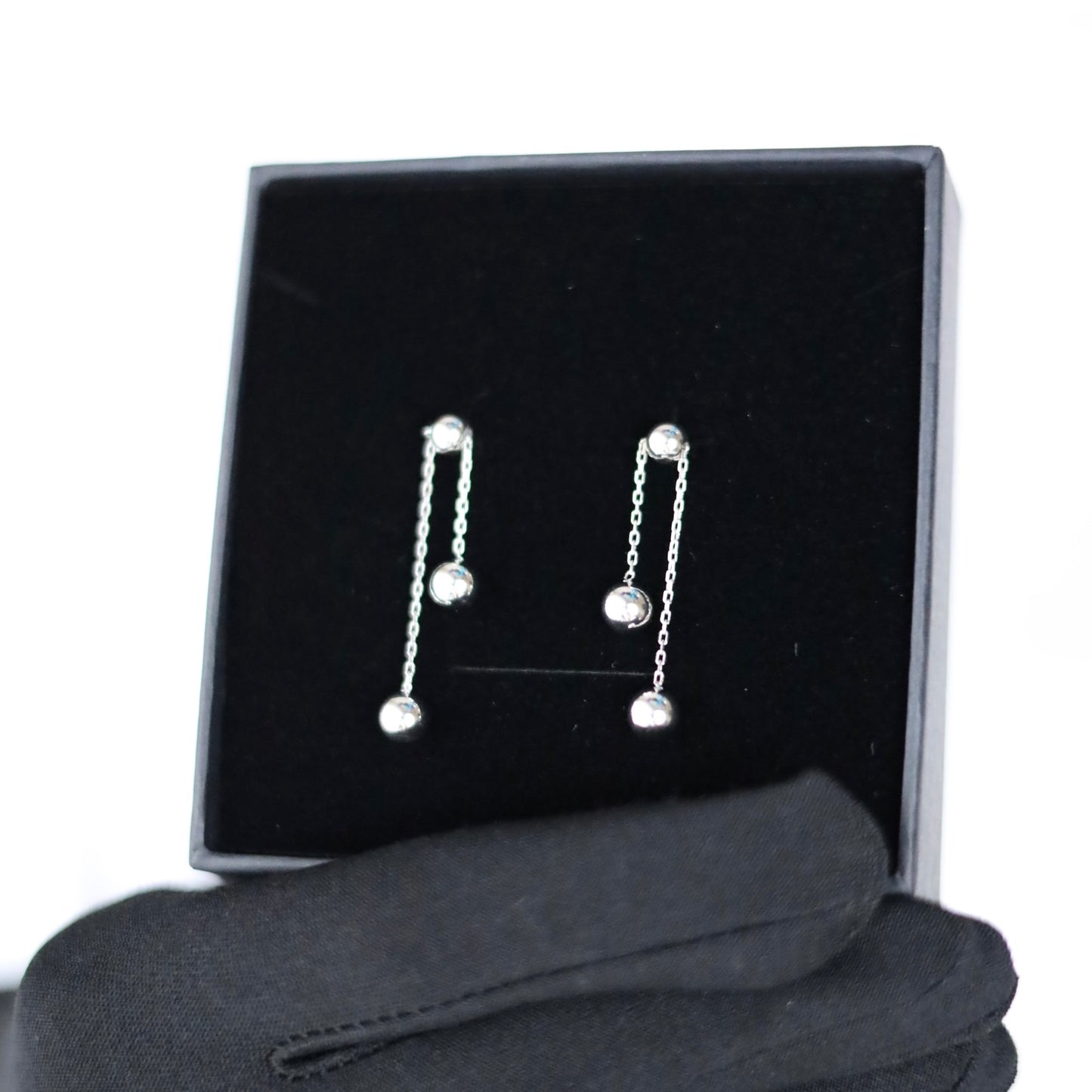 Срібні сережки-ланцюжки 925 з регулюванням | Luxury Adjustable Silver Chain Earrings 925 with Sliding Ball|806