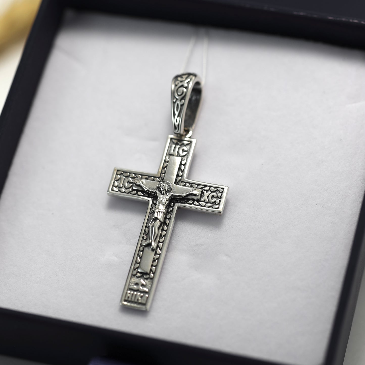 Blackened Engraved Cross Pendant 925 Silver | Срібний хрестик з чорнінням та різьбленням|5187