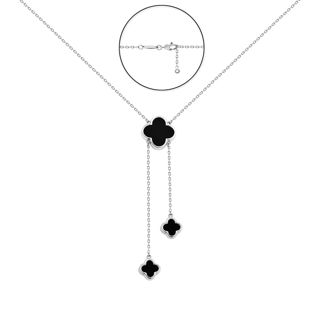 925 Sterling Silver Y Necklace with Black Onyx | Срібне кольє Y-подібне з чорним оніксом|905