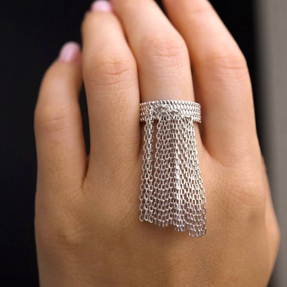 Каблучка зі срібним ланцюжками | Стиль та сучасність| Silver Chain Ring | 2127