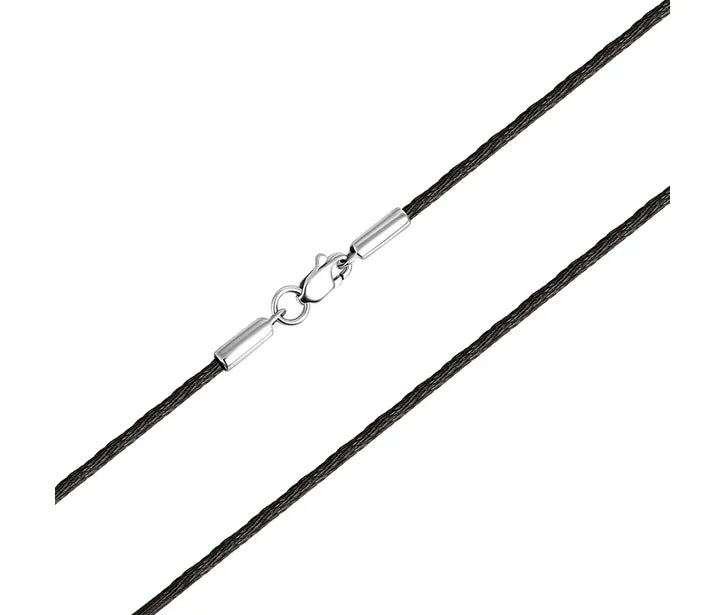 Шовковий шнурок з срібною застібкою/срібло 925пр/чорна шовкова мотузочка(тонка)