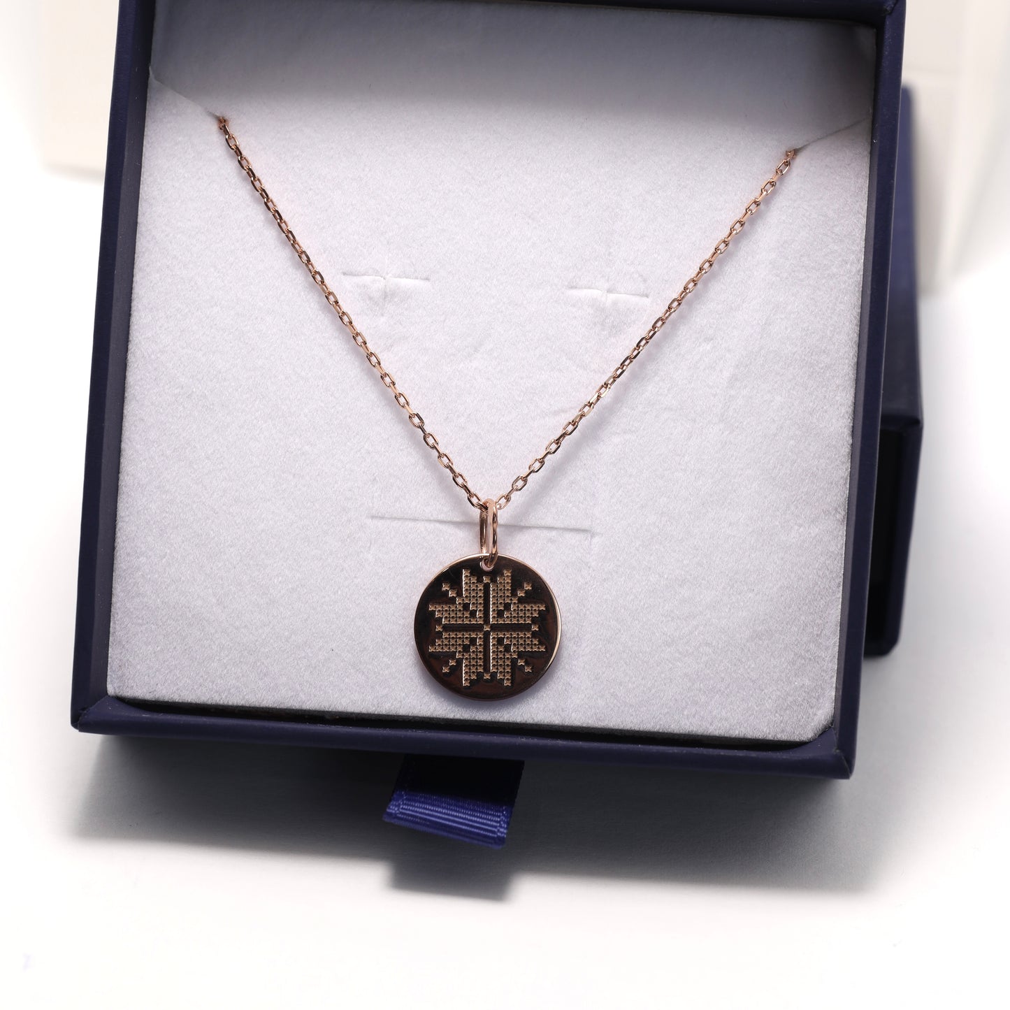Ukrainian Embroidery Medallion Necklace in Gold-Plated 925 Sterling Silver | Позолочене срібне кольє-медальйон Вишиванка з українським орнаментом|590