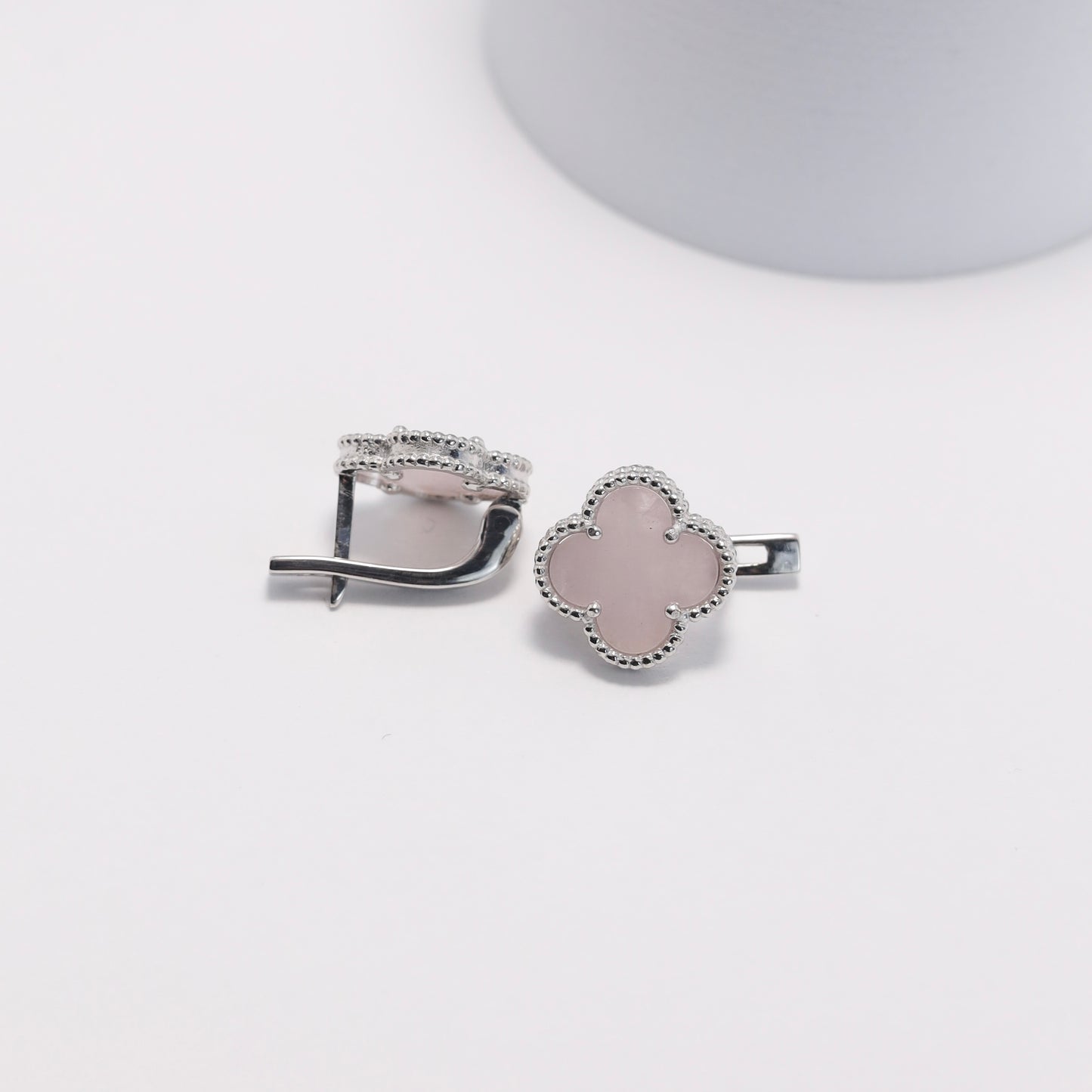 Rose Quartz Clover Jewelry Set | 925 Sterling Silver Luxury Jewelry — Срібний комплект з кварцом |049