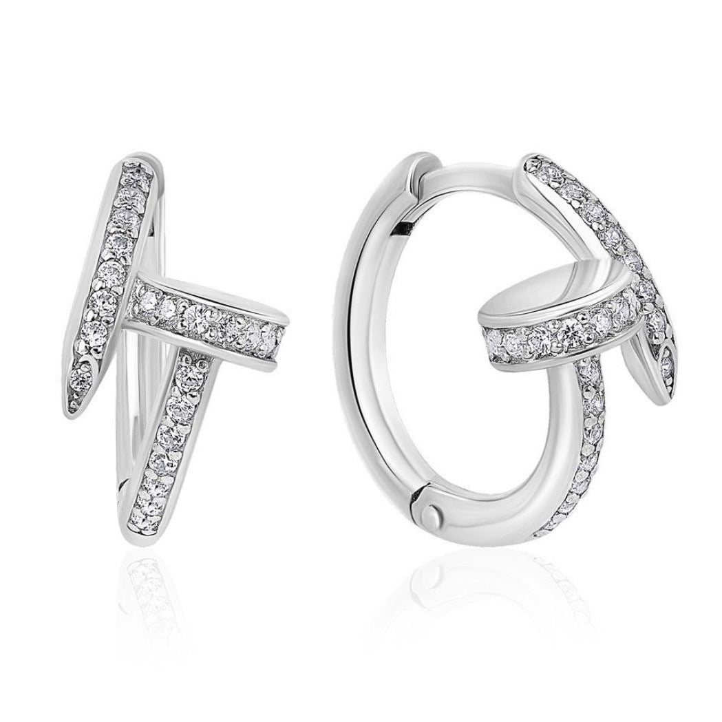 Luxury Hoop Earrings 925 Silver | Срібні сережки-кільця цвяшок з фіанітами|20794