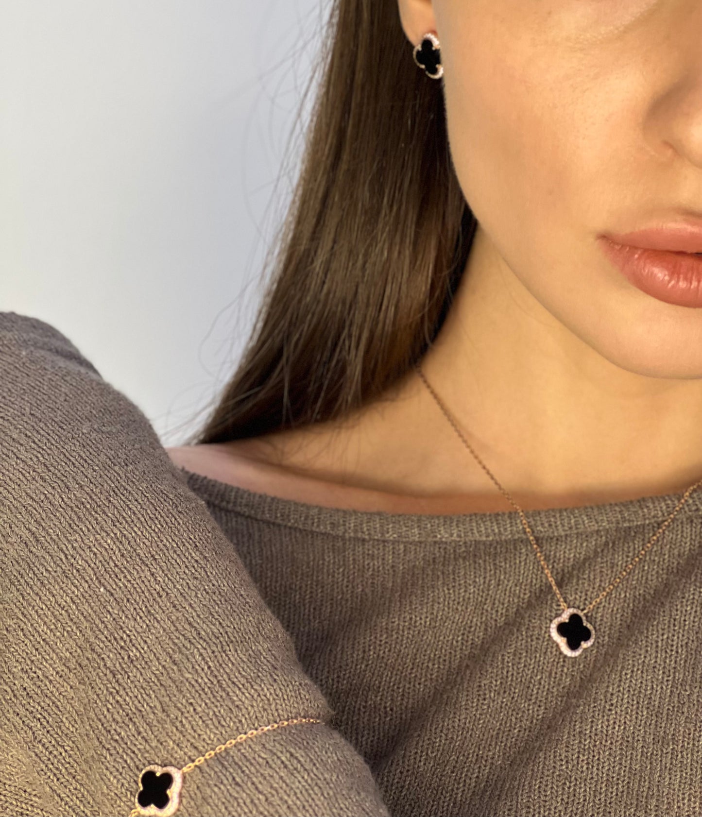 Срібний комплект прикрас/покриття позолота/вставка онікс/сережки/кольє/боаслет/срібло 925пр/339