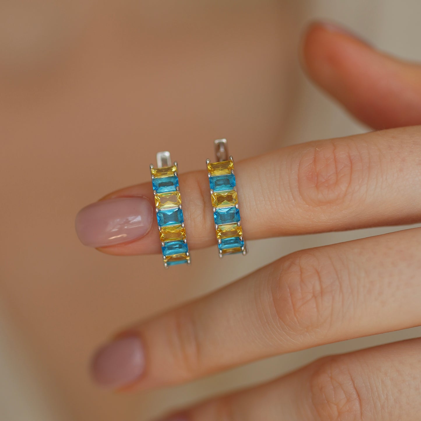 Срібні сережки/синьо-жовті фанати/срібло 925пр./269