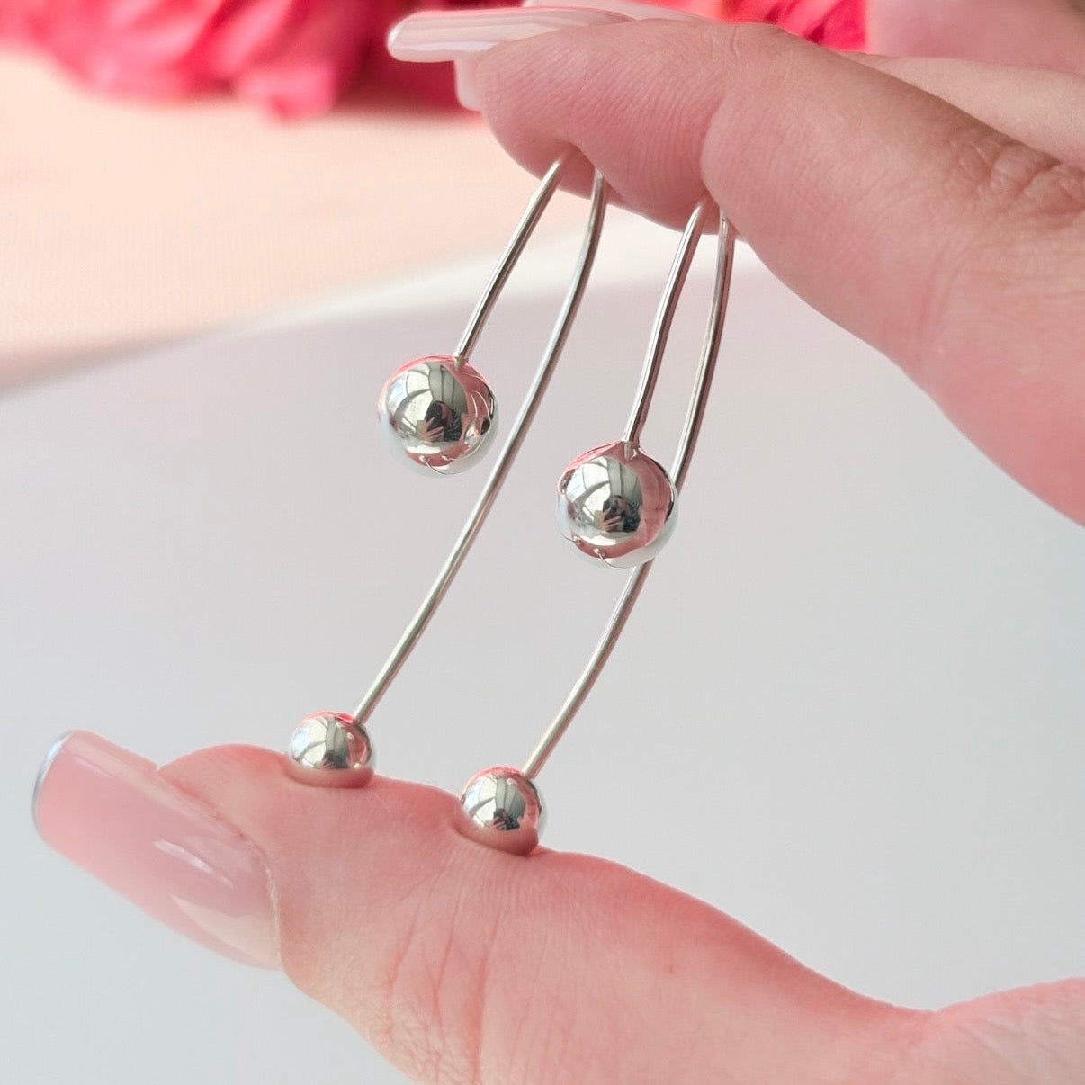 925 Sterling Silver Threader Earrings with Ball Detail | Срібні сережки-протяжки з кульками|626