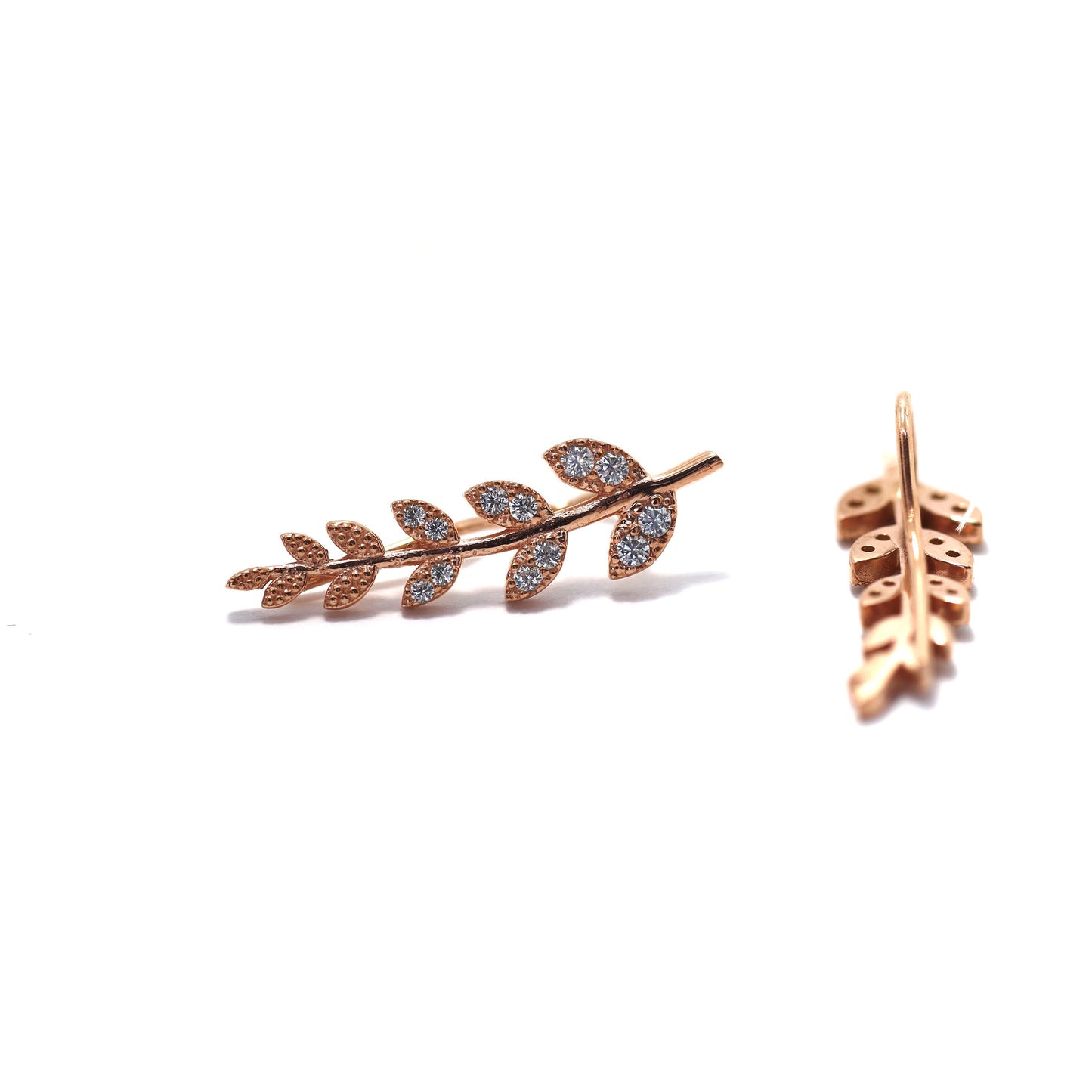 Сережки-гілочки зі срібла 925 з позолотою 585пр | Silver Olive Leaf Earrings, Gold Plated | 1082