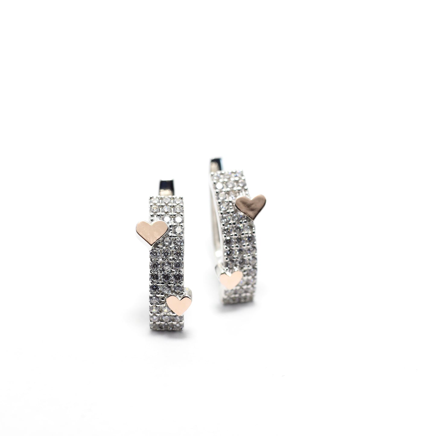 Silver Heart Earrings with 14K Gold Accent |925 Sterling Silver | Срібні сережки Серце із золотом 375 пр та фіанітами|587
