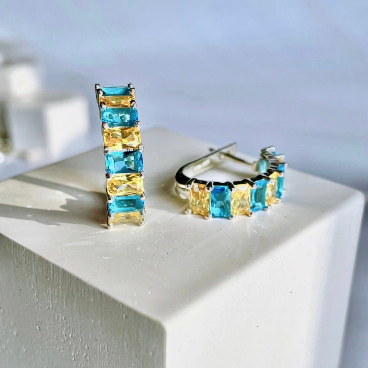 Срібні сережки/синьо-жовті фанати/срібло 925пр./269