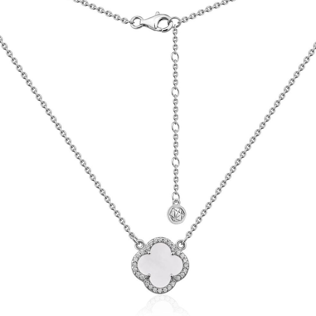 Срібне кольє 925 з перламутром і фіанітами | 925 Silver Mother of Pearl | 6141