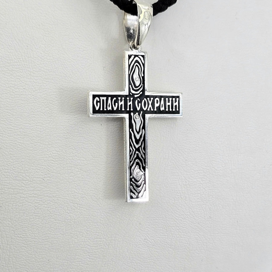 925 Sterling Silver Cross with Black Enamel | Срібний хрестик з чорною емаллю 925 проби|110