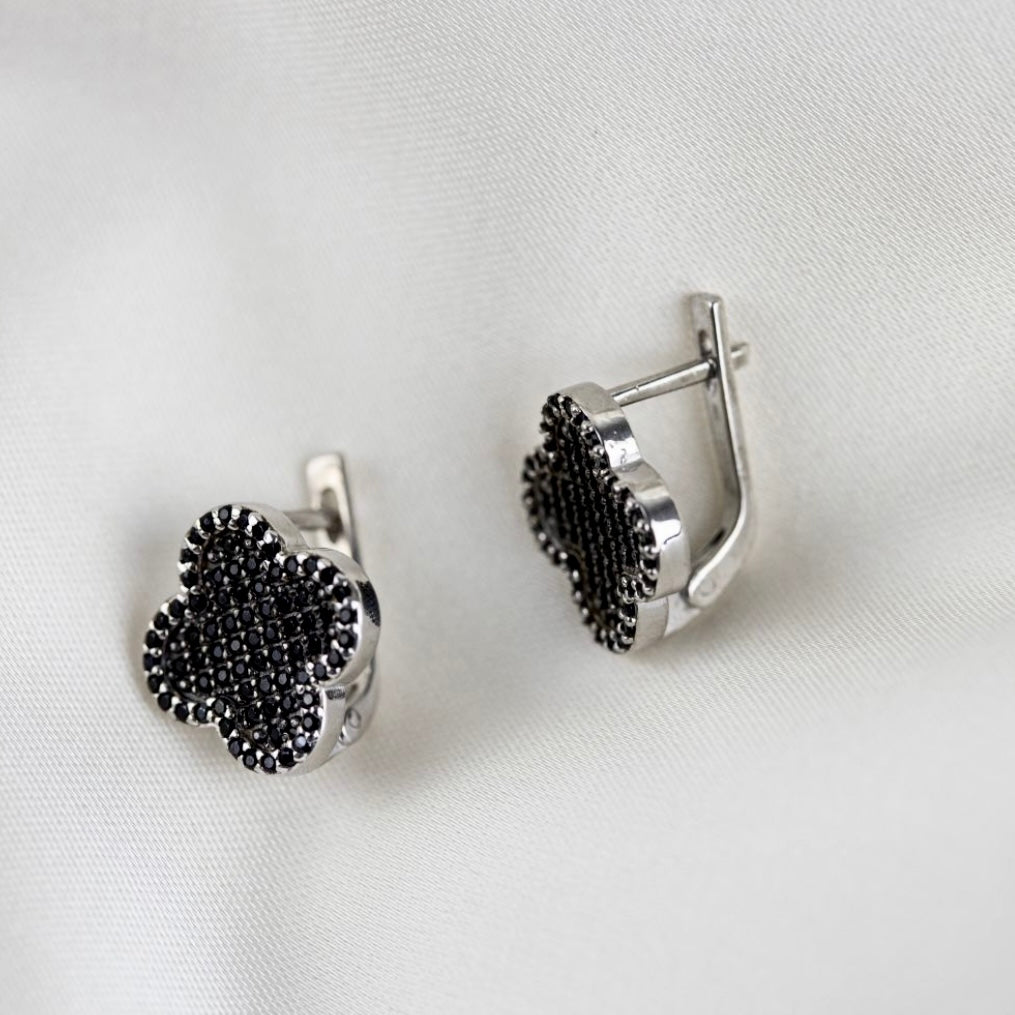 Срібні сережки з чорними фіанітами/срібло 925пр/20594