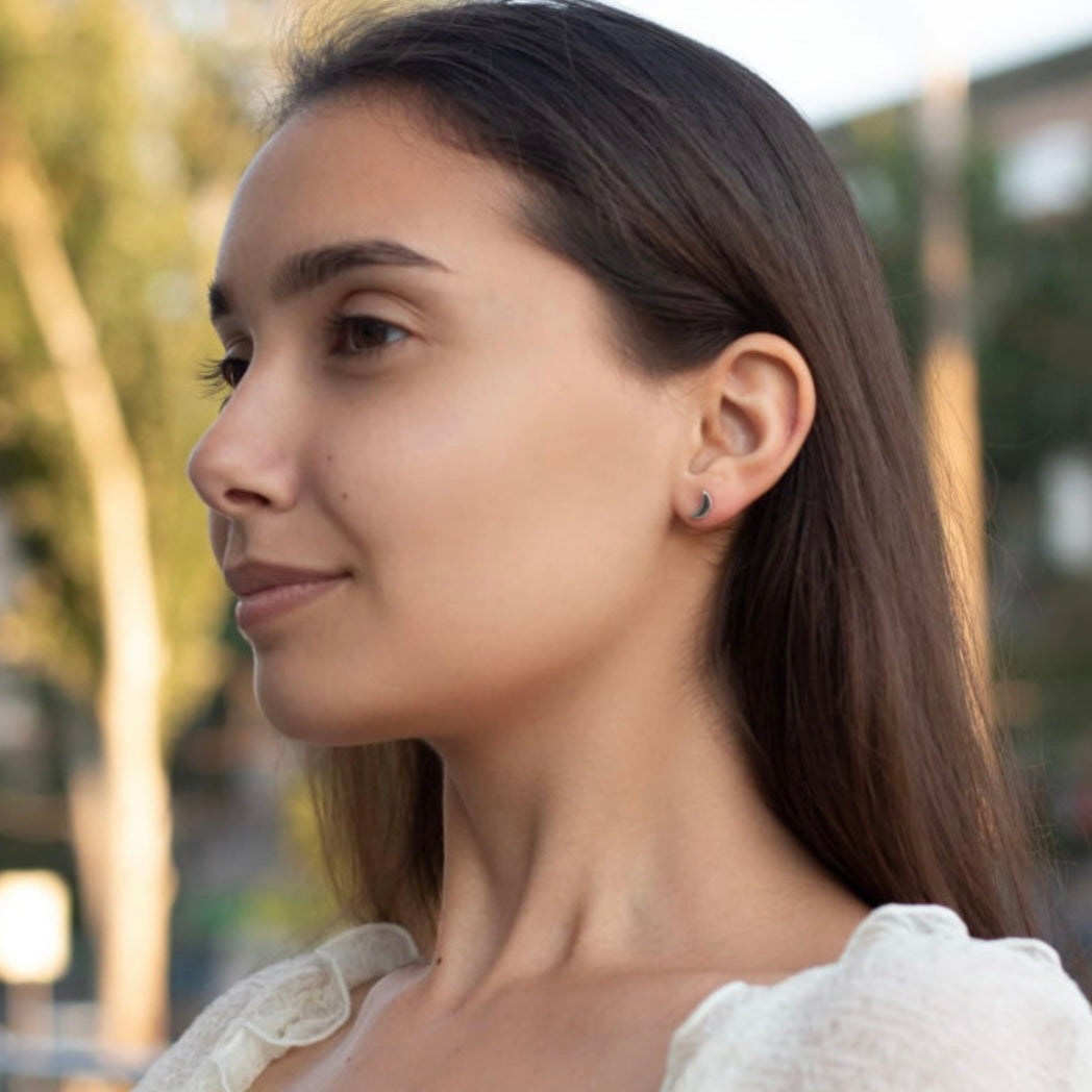 Moon & Star Sterling Silver Stud Earrings | Срібні сережки Місяць і Зоря | 20020