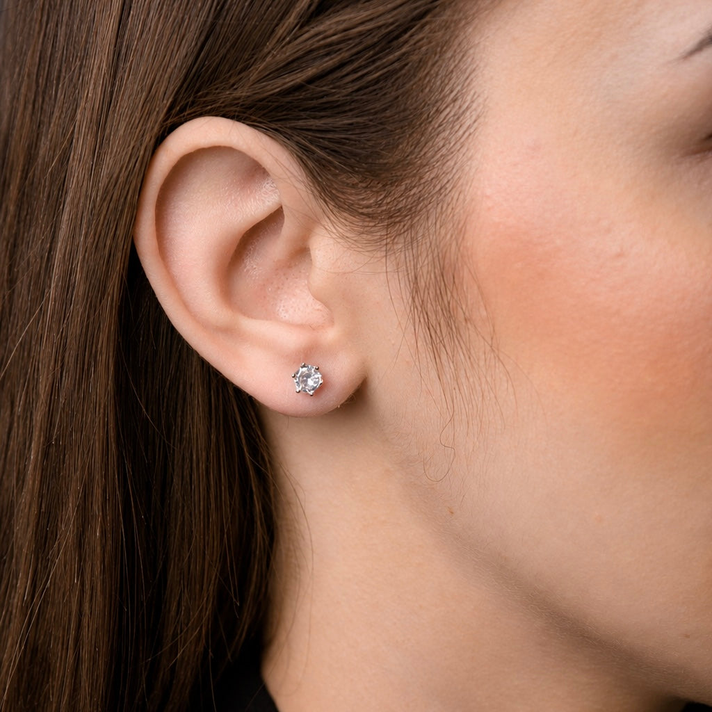 Sterling Silver Zircon Stud Earrings | Срібні сережки-пусети з цирконієм| 457
