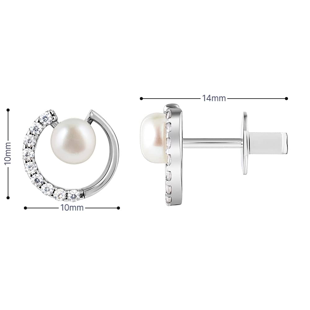 Срібні сережки з перлиною | Pearl Stud Earrings | Срібло 925 з цирконієм | 925Silver | Minimal Elegant Earrings|40041
