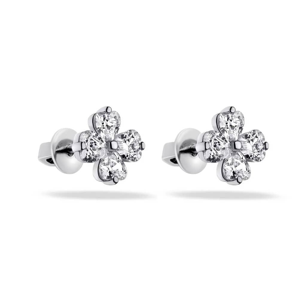 Срібні сережки-квіти з цирконієм | Flower Stud Earrings | Срібло 925| Minimal Crystal Earrings|40080