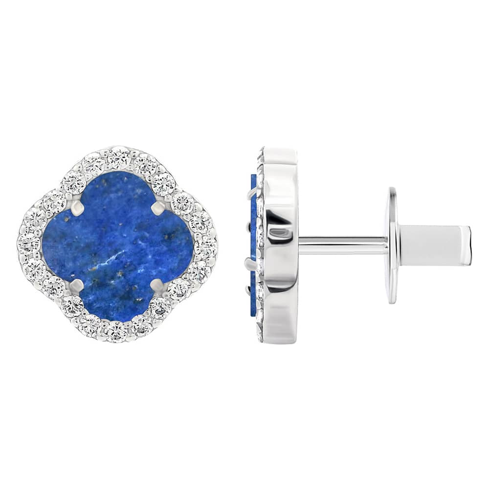 Срібні сережки з лазуритом | Lapis Lazuli Stud Earrings | 925 Silver | Blue Clover Earrings|40082