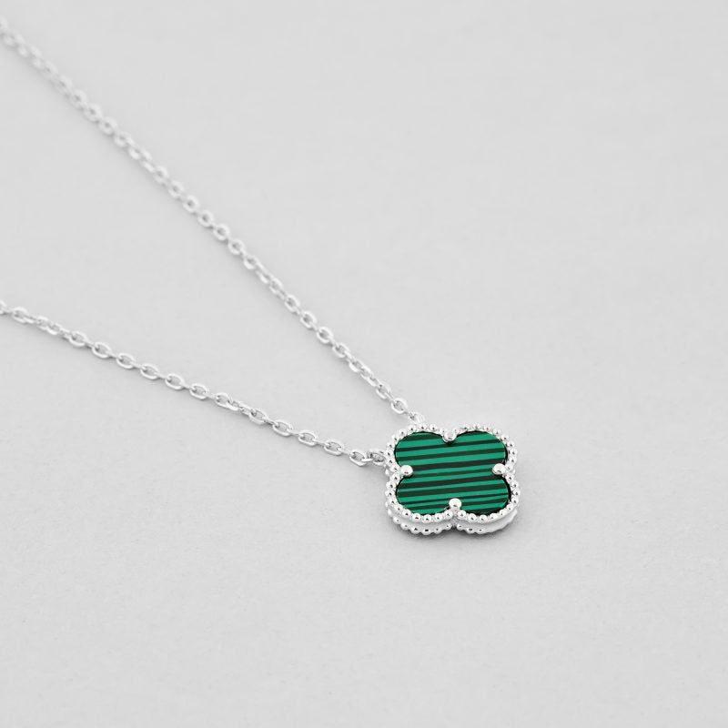 925 Sterling Silver Malachite Flower Necklace | Срібне кольє 925 з малахітом | 338