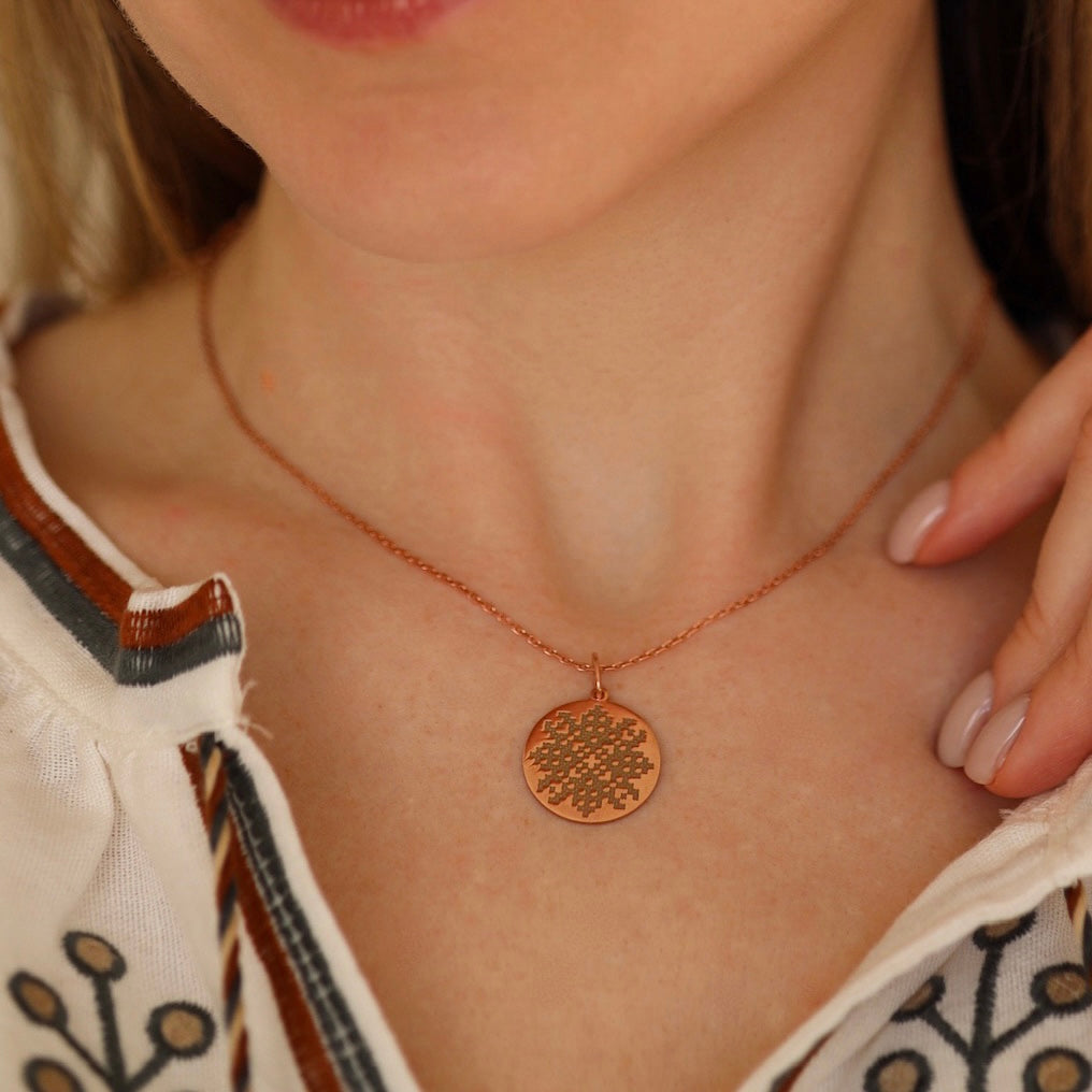 Кольє з вишиванкою | Silver Embroidery Pendant | Позолота 585 | Ukrainian Jewelry| 585 Gold Plated | 6003