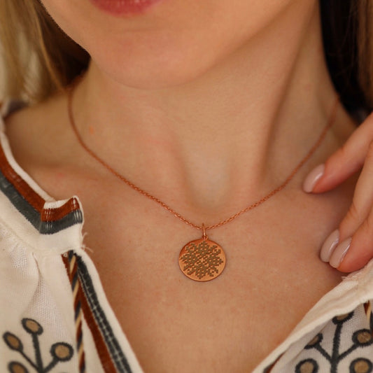 Кольє з вишиванкою | Silver Embroidery Pendant | Позолота 585 | Ukrainian Jewelry| 585 Gold Plated | 6003