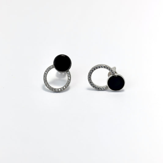 Срібні сережки з чорним каменем | Silver Earrings with Black Stone |1042