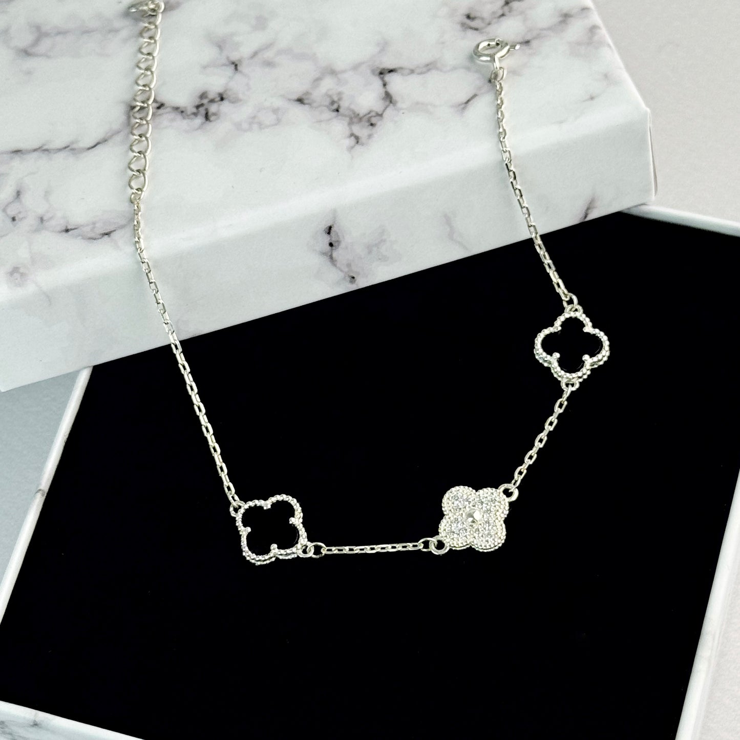 Срібний браслет з оніксом та цирконієм | 925 Sterling Silver Bracelet with Onyx & Cubic Zirconia | 498