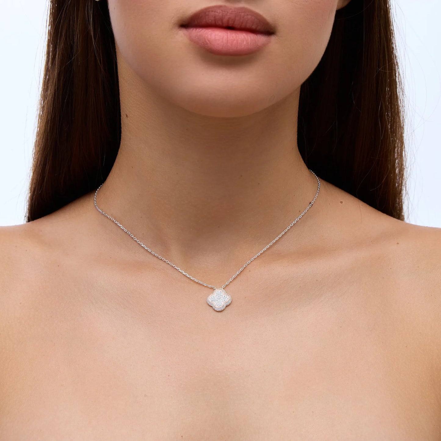 Срібне кольє |срібло 925 пр|фіаніти|золота вставка 375 пр | Flower Necklace|cubic zirconia|375 gold plate|366