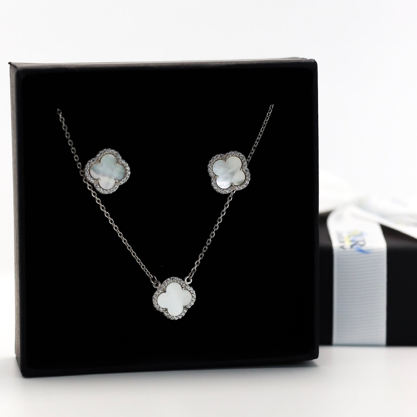 Срібне кольє 925 з перламутром і фіанітами | 925 Silver Mother of Pearl | 6141