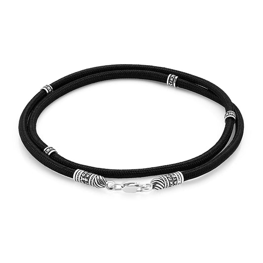 Шовковий шнурок зі срібними вставками Спаси і збережи 925пр | Silk Cord with Save and Protect|8032