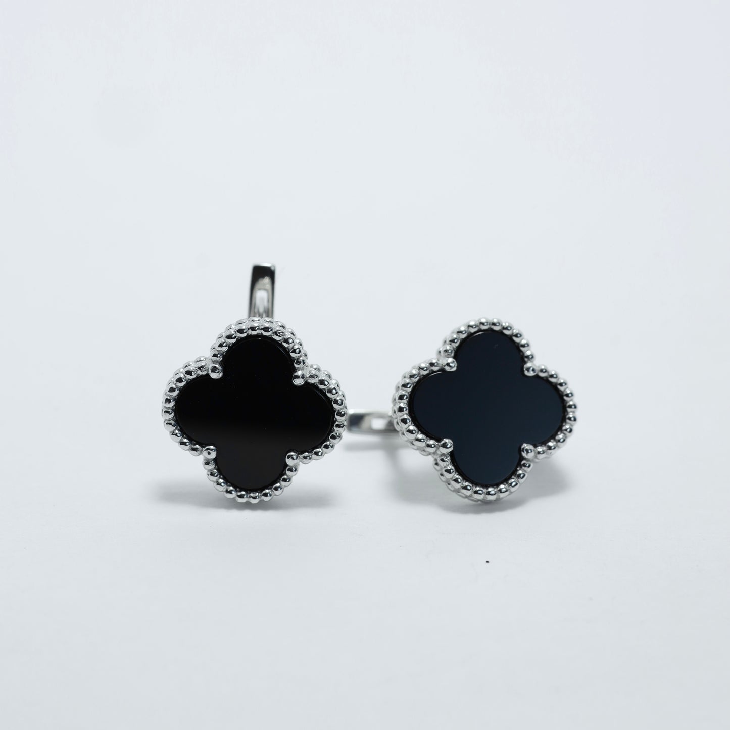 Silver Onyx Clover Earrings Maxi Size | Срібні сережки з оніксом Клевер максі |552