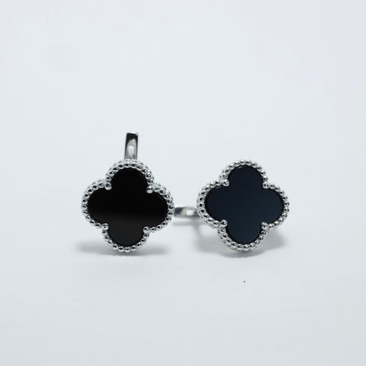 Silver Onyx Clover Earrings Maxi Size | Срібні сережки з оніксом Клевер максі |552