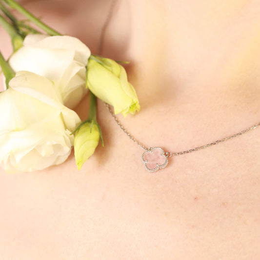 Rose Quartz Clover Necklace | 925 Sterling Silver Luxury Jewelry — Срібне кольє з кварцом|675