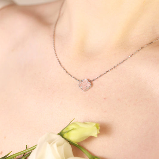 Rose Quartz Clover Necklace | 925 Sterling Silver Luxury Jewelry — Срібне кольє з кварцом|675