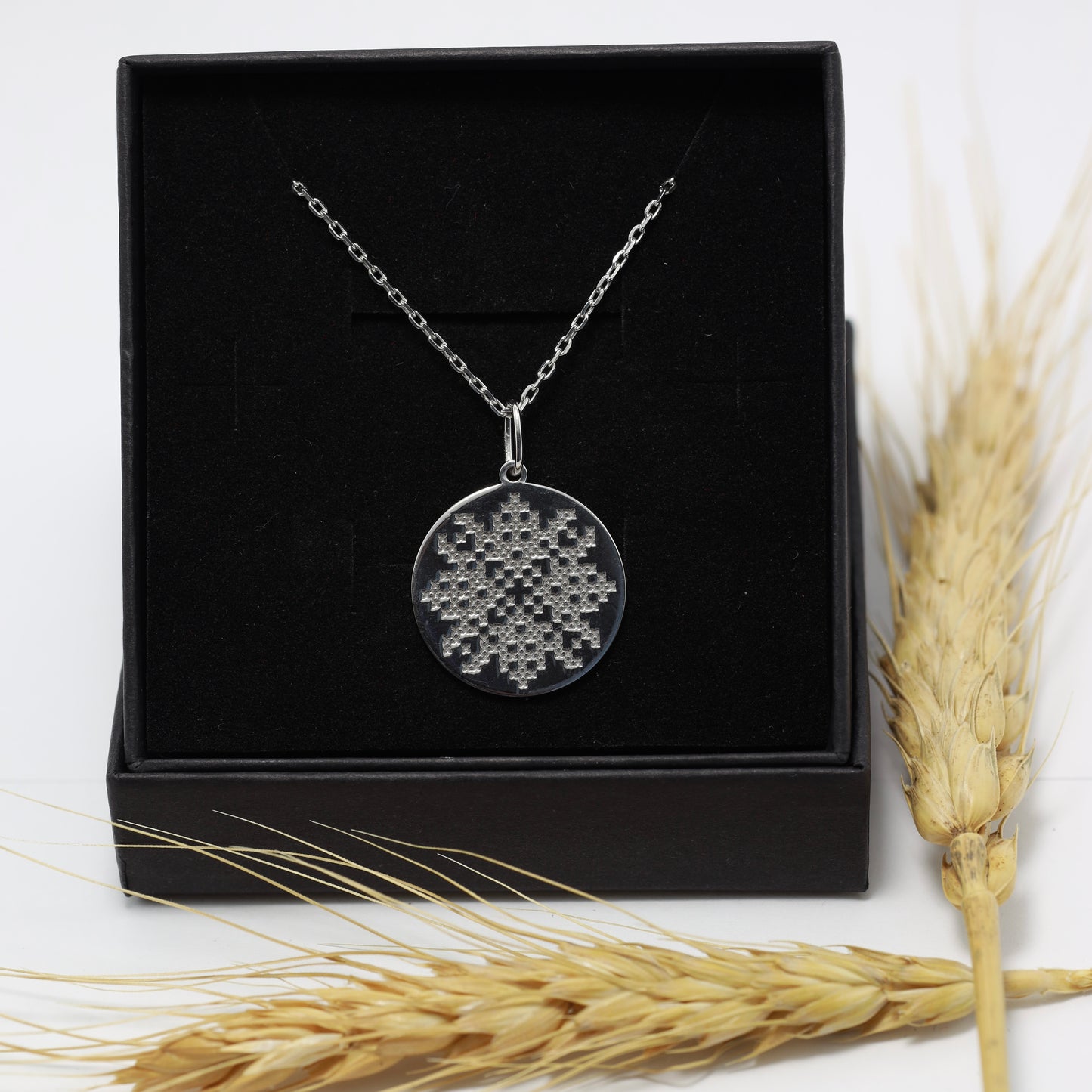 Срібний комплект Вишиванка 925 • Кольє + Сережки | Ukrainian Embroidery Silver Jewelry Set|1317