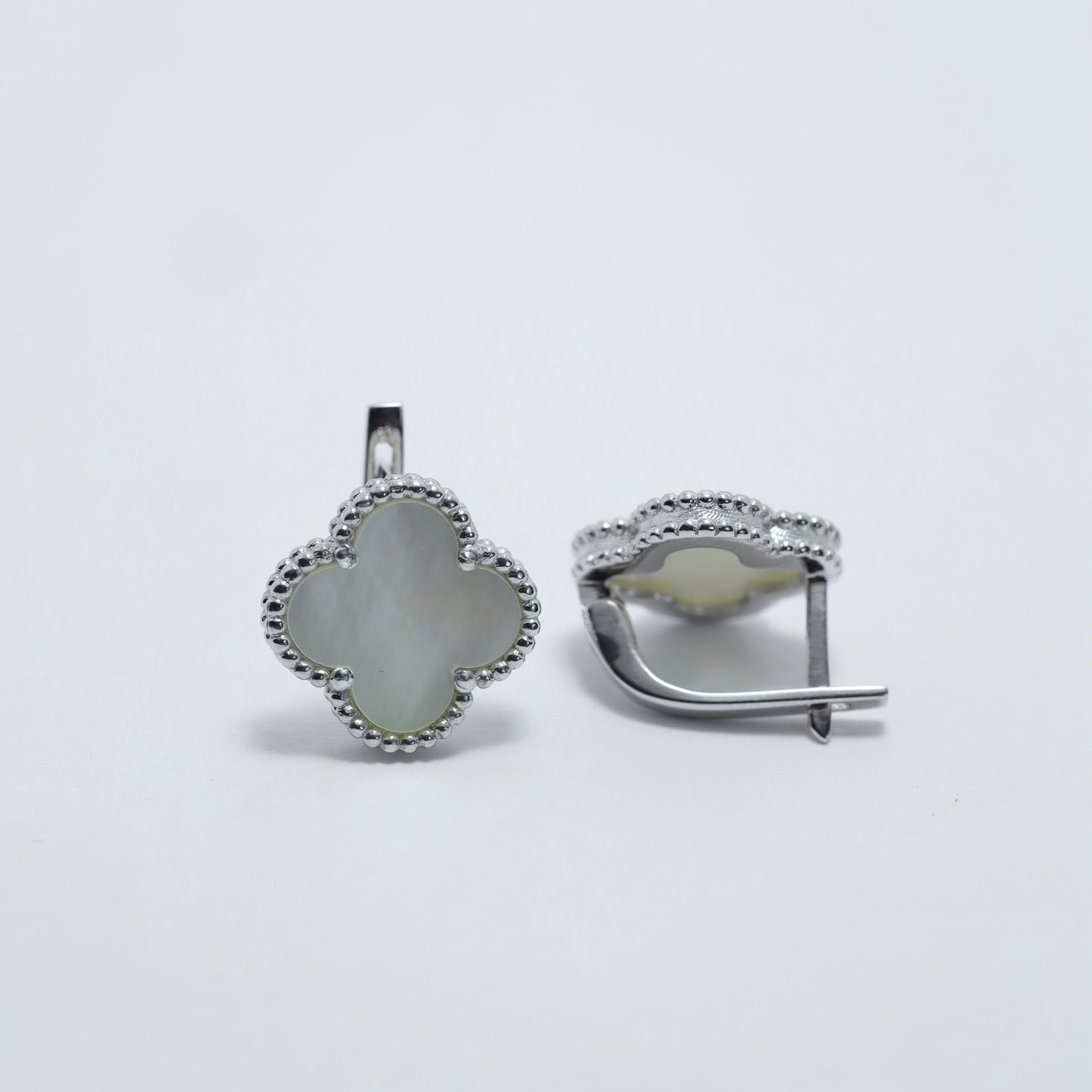 Silver Mother of Pearl Clover Earrings Maxi Size | Срібні сережки з перламутром Клевер максі |552