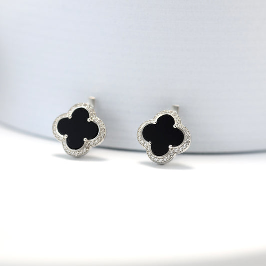 Срібні сережки з чорним оніксом та фіанітами/англійська застібка/срібло 925пр./339