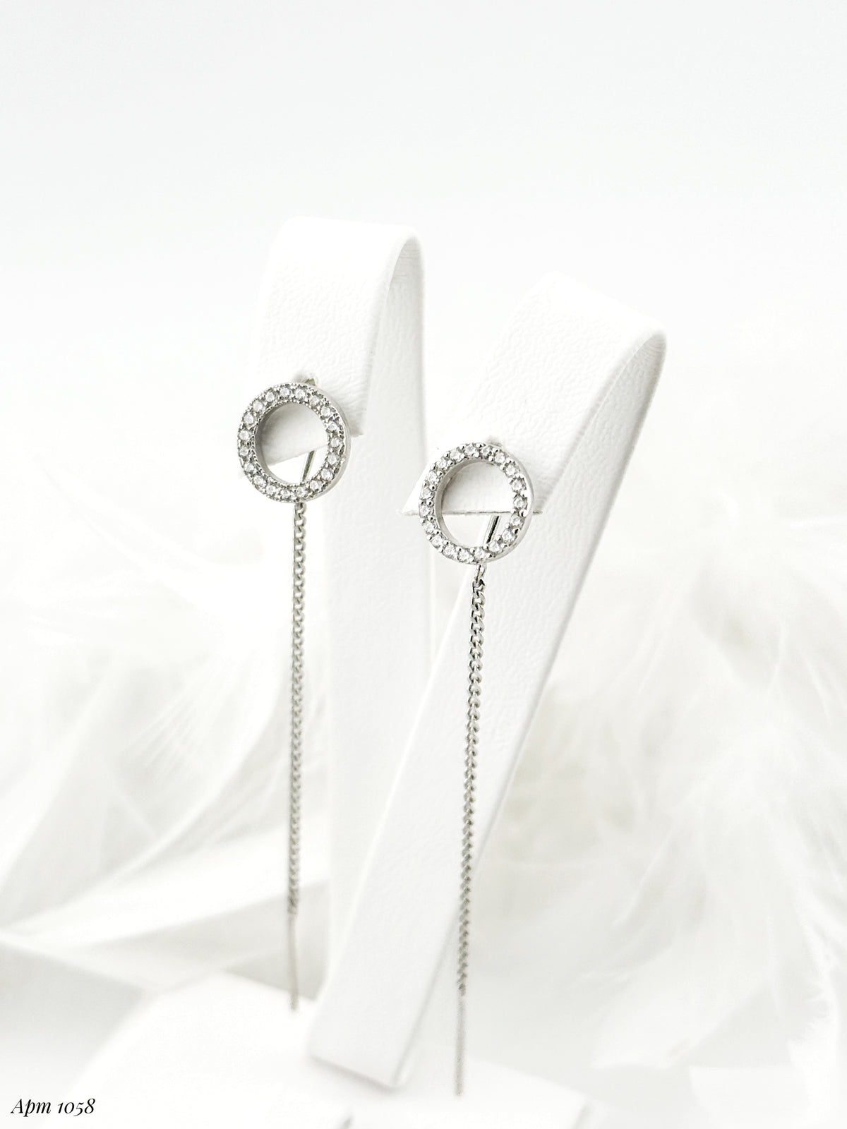 925 Sterling Silver Circle Threader Earrings with CZ| Срібні сережки-протяжки з фіанітами|1058