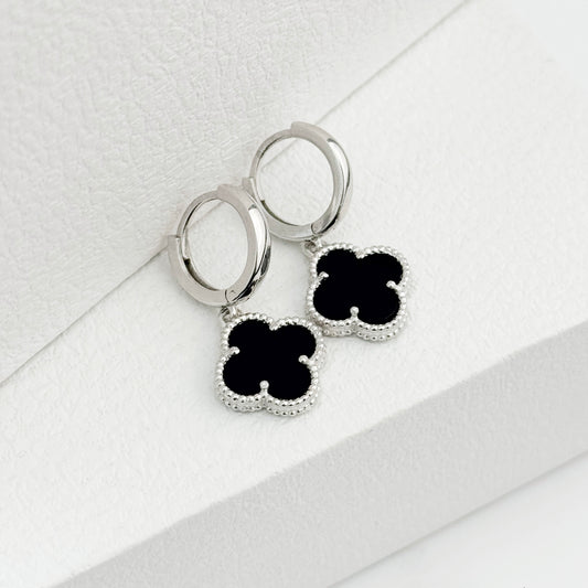 Black Onyx Clover Earrings | 925 Sterling Silver Luxury Jewelry — Срібні сережки з оніксом|1243
