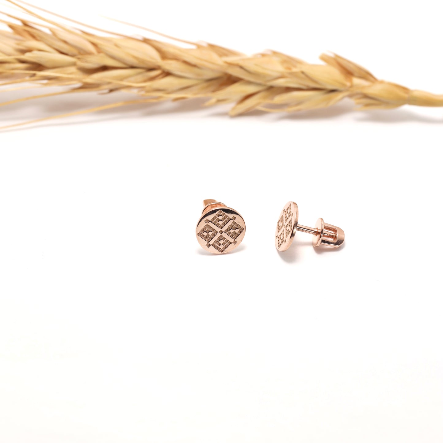 Ukrainian Embroidery Stud Earrings in Rose Gold-Plated 925 Sterling Silver | Срібні сережки Вишиванка з позолотою|590