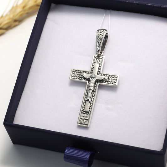 Blackened Engraved Cross Pendant 925 Silver | Срібний хрестик з чорнінням та різьбленням|5187
