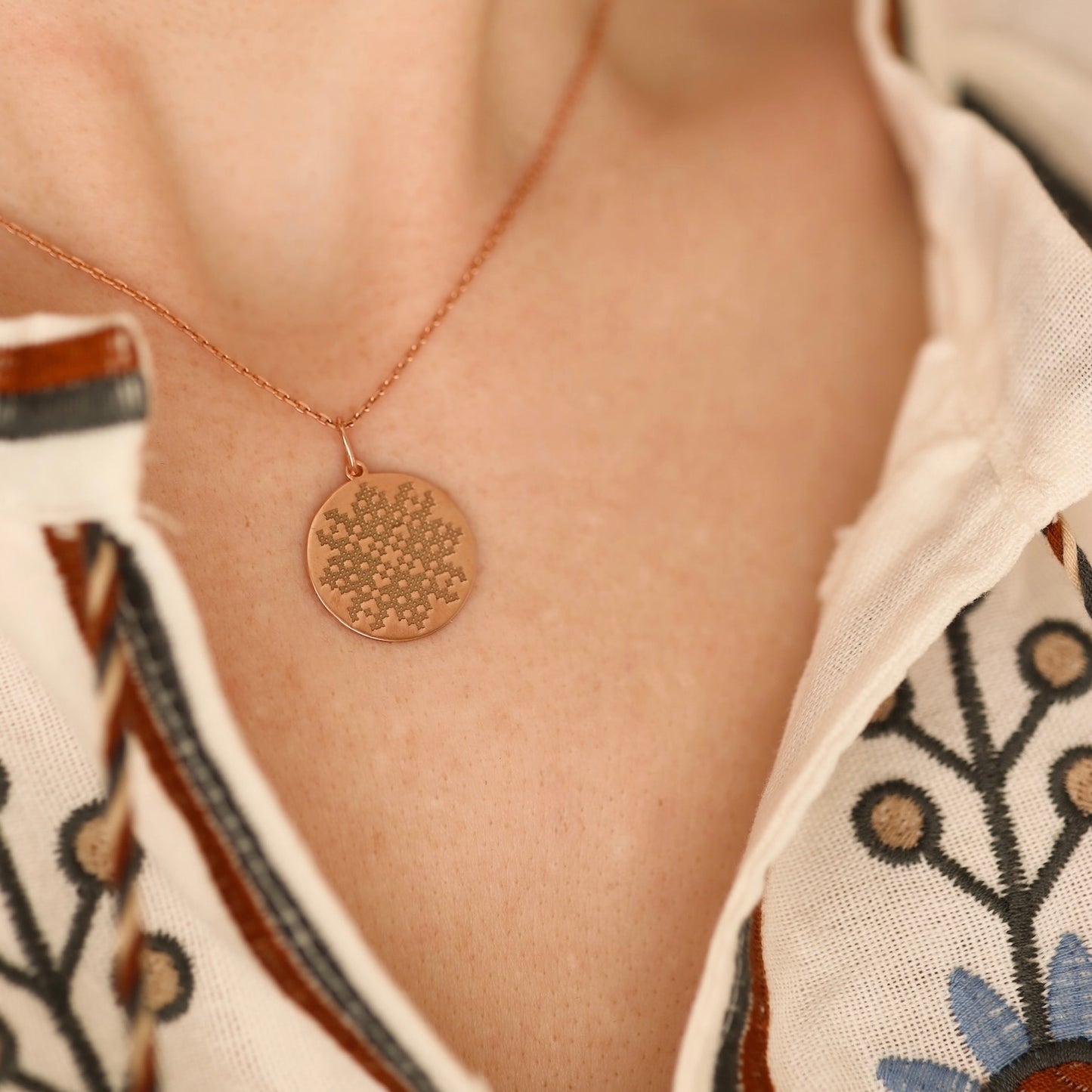 Кольє з вишиванкою | Silver Embroidery Pendant | Позолота 585 | Ukrainian Jewelry| 585 Gold Plated | 6003