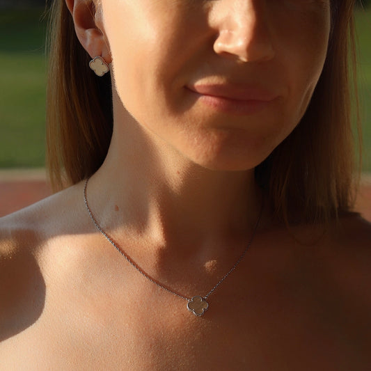 Mother of Pearl Clover Jewelry Set Maxi Size | 925 Sterling Silver Luxury Set — Срібний комплект Клевер Maxi з перламутром|552