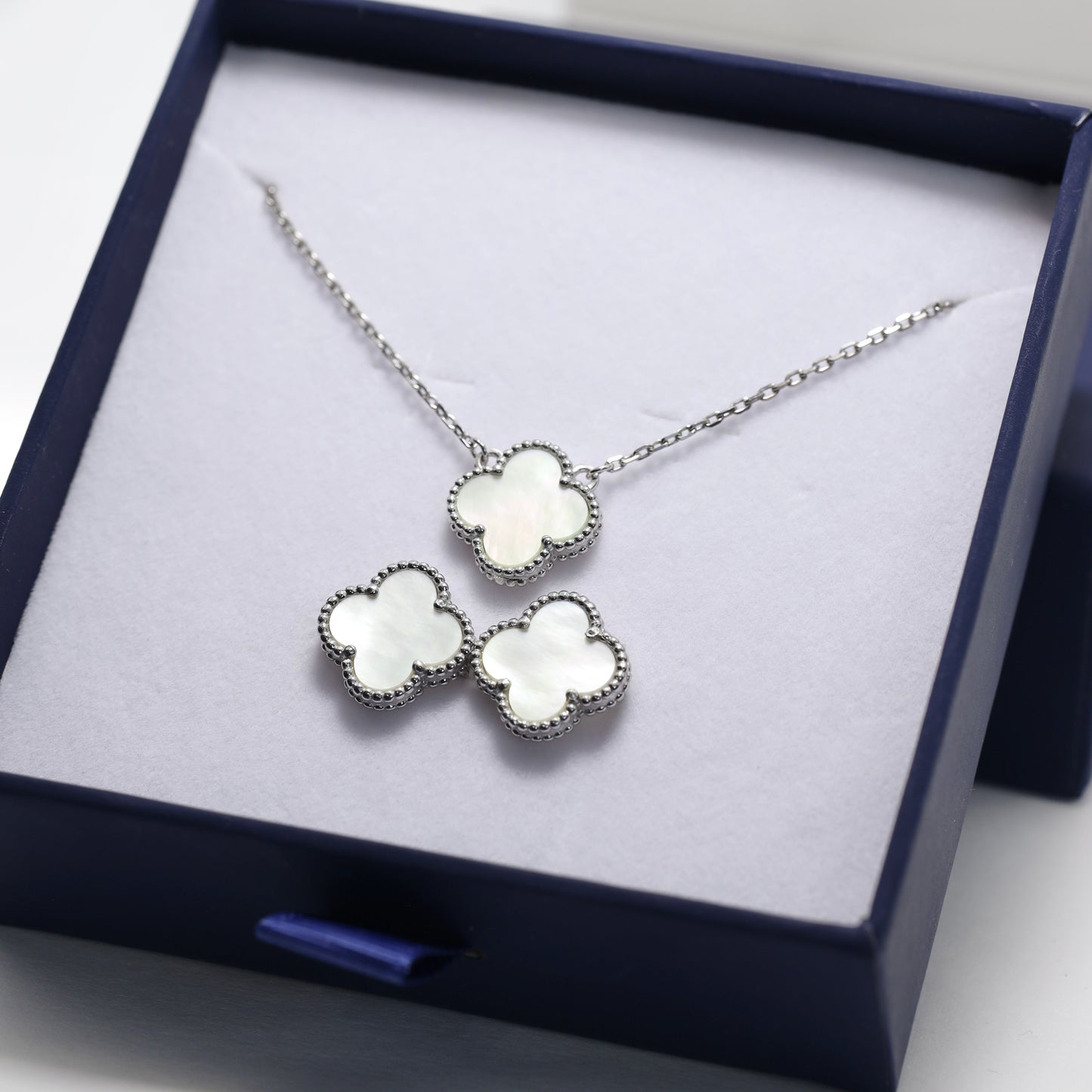 Mother of Pearl Clover Jewelry Set Maxi Size | 925 Sterling Silver Luxury Set — Срібний комплект Клевер Maxi з перламутром|552