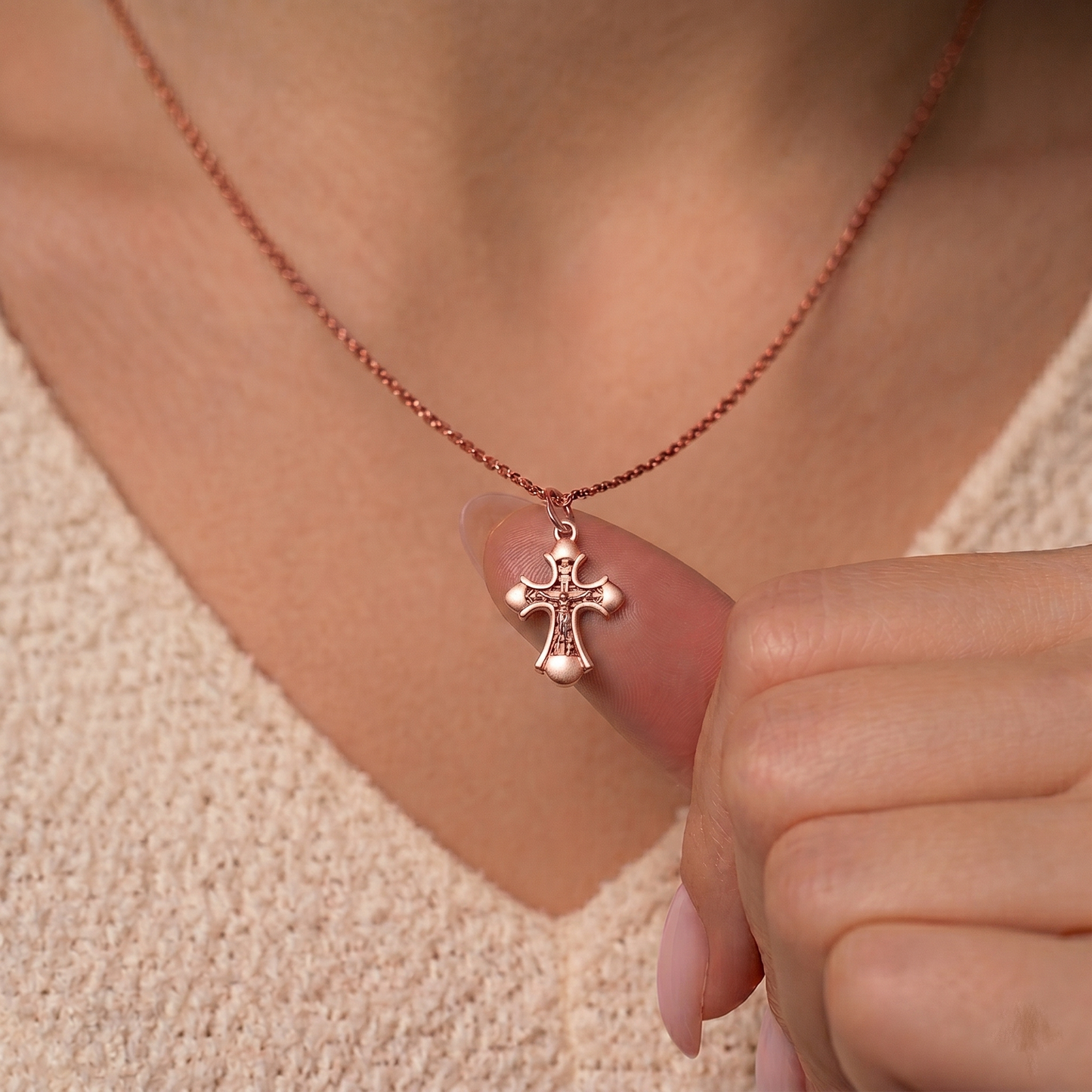 Золотий хрестик 585 проби | 14K Gold Cross Elegant Pendant| 5236
